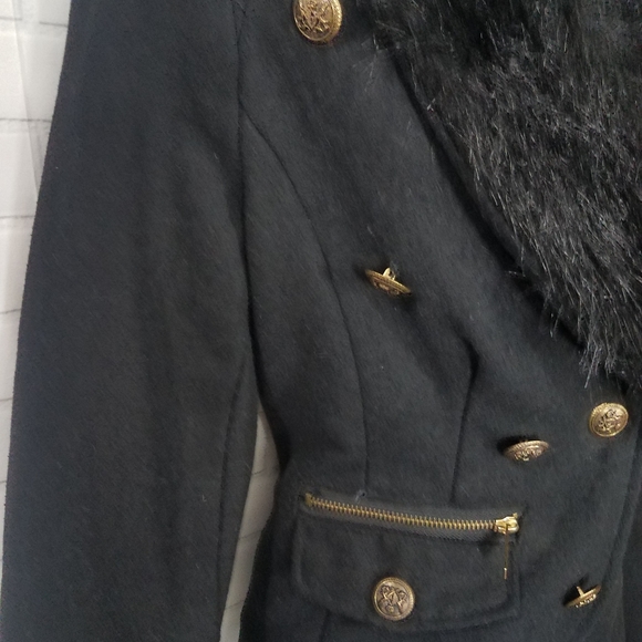 Black Wool Blend Faux Fur Jacket - Picture 5 of 12